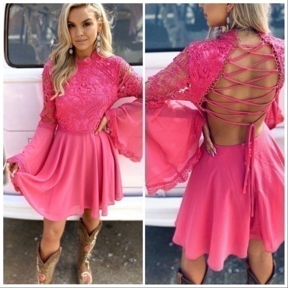 southern fried chics Dresses & Skirts - NWT Southern Fried Chics pink lace up mini dress bell sleeve XXL